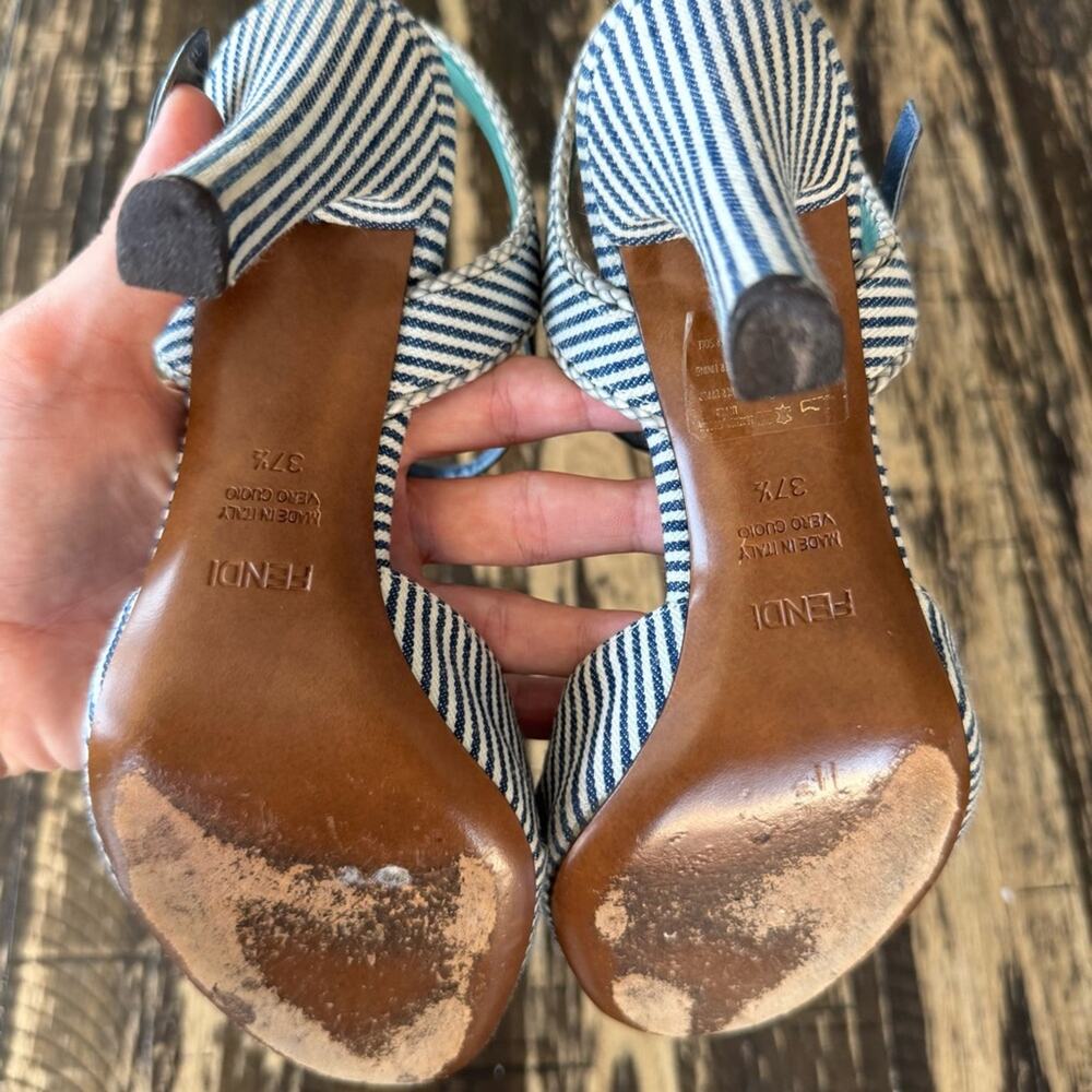 FENDI Striped Peep-Toe Heels (AUTHENTIC) Size 37.5 (US 7.5) - Picture 16 of 17
